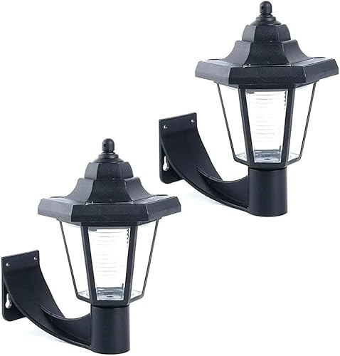 Garden Mile® Juego de 2 faroles de pared de estilo victoriano alimentados por energía solar, color negro, lámparas de pared para exteriores, luces de seguridad, iluminación de jardín y patio