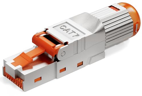 HB-DIGITAL 1x CAT 7 RJ45 Stecker für starre Ethernet LAN Verlegekabel – werkzeuglos feldkonfektionierbar STP vollgeschirmt mit 50µ vergoldete Kontakten 10Gbit/s High-Speed Connector