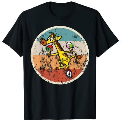 Einrad Fahrrad Giraffe Vintage Retro T-Shirt