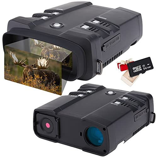 BraveKing Digitales Nachtsichtgerät, 1080p Full HD-Video 1640 ft/500M Erkennungsweite 4 LCD Bildschirm Infrarot Nachtsicht Wasserdichtes Fernglas mit 64G Speicherkarte für Jagd Wildtierbeobachtung