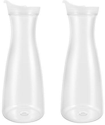 AWAOVV 2 Stück 1L Wasserkaraffe Kunststoff mit Deckel, Wasser Karaffen, Saftkanne Wasserkrug, Wasserflasch Saftkrug Eistee für Wasser Kaffee Milch Tee Saft Getränke Wein