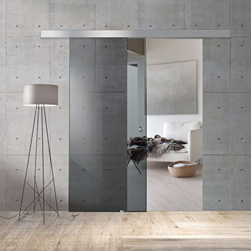 BOSS Porta Scorrevole in vetro 60x215 cm (60/80/90 cm) 8 mm, vetro Grigio, kit hardware complete (60x215 cm)