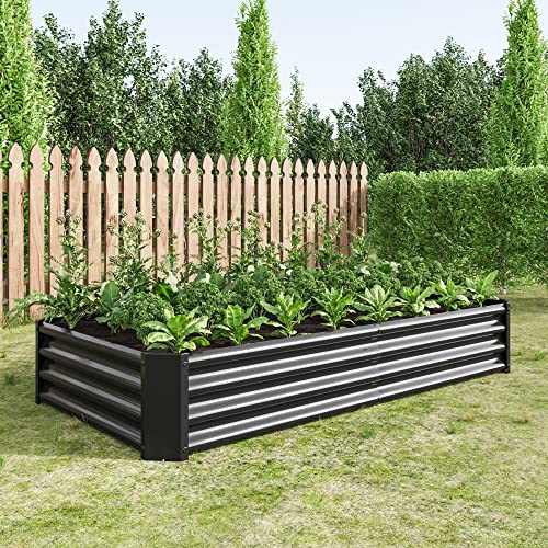 FOUBAM Raised Beds for Garden,Raised Planters for Garden Outdoor,6 X 3 X 1 FT Galvanised Metal Planter Box Beds Steel Kits for Vegetables Flower Herb Patio Black Rectangle