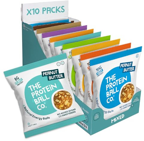 The Protein Ball Co Starter Pack Bundle Protein Balls - Healthy Snacks Variety Box, Gluten-Free - No Added Sugar, Box of 10 Bags