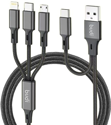 Budi 6-in-1 Universal-Ladekabel – USB auf Lightning, Micro-USB, Typ-C Multifunktions-Anschluss