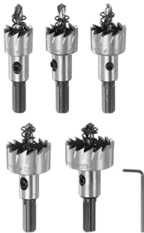 sourcing map 5-teiliges Lochsägen-Set, 16 mm, 18,5 mm, 20 mm, 25 mm, 30 mm, Hochgeschwindigkeitsstahl (HSS) Bohrer-Set, Schneider für Edelstahl, Aluminiumlegierung, Kunststoff