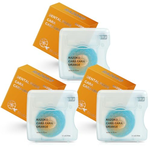 Kokosöl-Zahnseide, expandierende Mikrofaser, Orange, vegan, tierfrei | Extra breite & weiche Zahnseide, Kokosöl, veganes Wachs, reißfest, 3 Spender mit Cutter, 33 Yds x 3, 6-Monats-Vorrat
