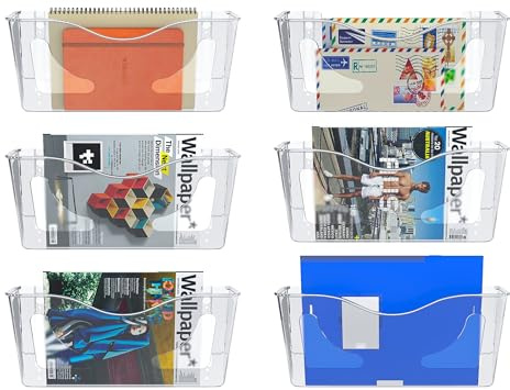 EasyPAG Klare Acryl Querformat A4 Zeitschriftenhalter Wand Zeitschriften Wandhalter Aktenablage Dokumentenhalter Hängend Magazin Organizer,6er-Pack