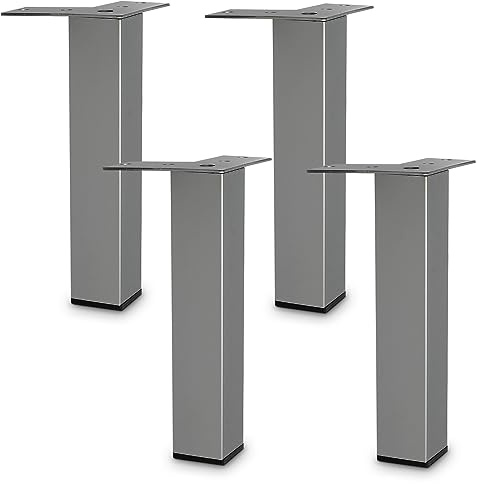 Mavö Möbelfüße 4er Set, Quadratische Sofa- und Möbelbeine aus robustem Metall, 20 cm Höhe, Elegante Schrank- und Bettfüße in Chrom matt, stabile Stützfüße für hochwertige Möbel, TOKA