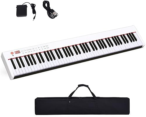 Maxmass 88-Key Electronic Keyboard, Portable Digital Piano with Bluetooth Function, MIDI Interface, Sustain Pedal & Carrying Bag, Musical Instrument Piano for Kids, Adults (Upgraded White)