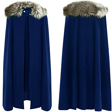 Damen und Herren Wollstoffumhang Mittelalterlicher Cosplay Umhang Rollenspiel Kostüm Mittelalterlicher Hut (Blue, XXXL)