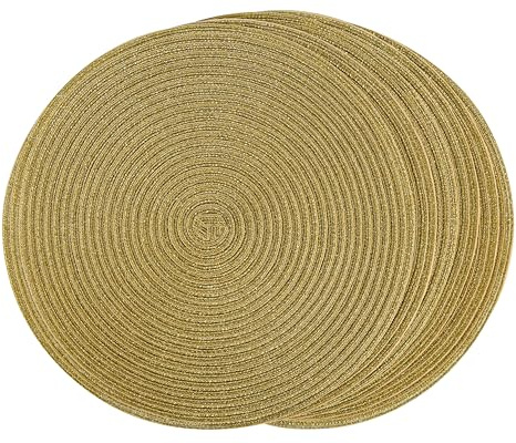 BAOFIN Platzsets, glitzernde runde Platzsets für den Innen- und Außenbereich, waschbare rutschfeste Platzsets für Feiertage, 6er-Set, 38,1 cm, glitzerndes Gold