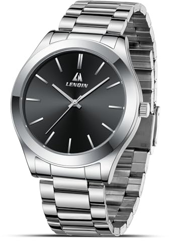 Herren Uhr Edelstahl Herrenarmbanduhr 3ATM Wasserdichte Analoge Quarzuhr | Großes Zifferblatt mit 46 mm Durchmesser, Minimalistisches Design, Armband aus Edelstahl Mode Business Uhr für Männer