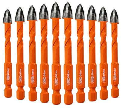 BGTEC Brocas de metal duro Brocas para mampostería, 10pcs Vástago de ajuste rápido 8MM Broca espiral en cruz de aleación dura para Madera Plástico Mampostería Cerámica Hormigón Mármol