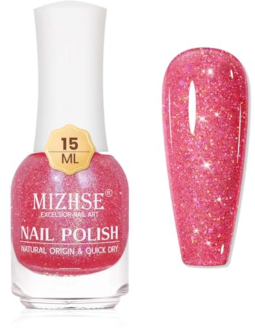 MIZHSE Schnelltrocknender Nagellack Wasserbassierter Nail Polish Glitzer Rosa Langanhaltende Formel die Schnell Trocknet 15ML 1PC