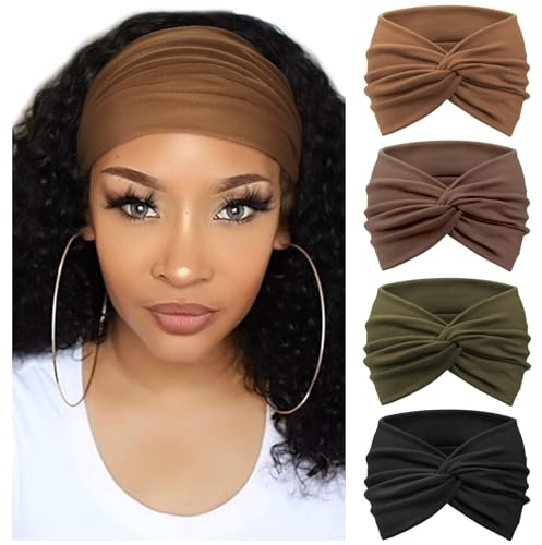 DRESHOW 4 Paket Turbanpannband för Kvinnor Breda Vintagepannband Med Knutar Söta Hårband Tillbehör