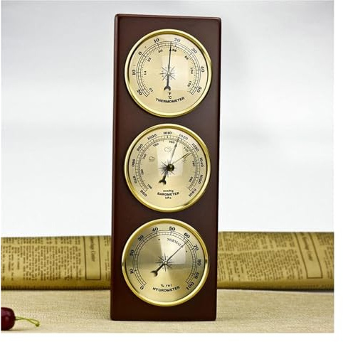 Analoge Wetterstation, Barometer, Wandbarometer for Zuhause, Außenbarometer aus Holz, Wetterradiosender for den Innenbereich