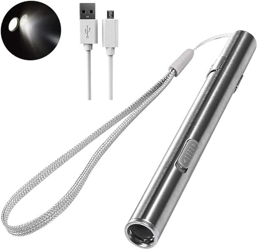 KEWAYO Mini lampe de poche LED étanche en acier inoxydable USB rechargeable Mini lampe de poche LED Handy lampe de poche LED avec clip + câble USB