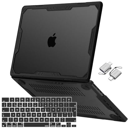 MOSISO Kompatibel mit MacBook Pro 14 Zoll Hülle M5 M4 M3 M2 M1 2026-2021 | Symmetrische Geometrisch Hartschale TPU-Rahmen&Tastaturschutz&Typ-C A3427 A3426 A3434 A3112/3185/3401/2918/2992 Schwarz