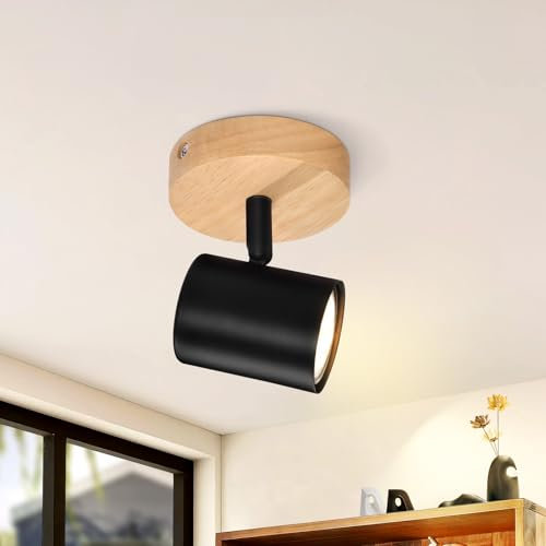 Deboola LED faretto da soffitto 1 lampada da soffitto a fiamma - plafoniera nera GU10 faretto orientabile da parete faretto da parete in legno per soggiorno camera da letto corridoio cucina MAX.40W