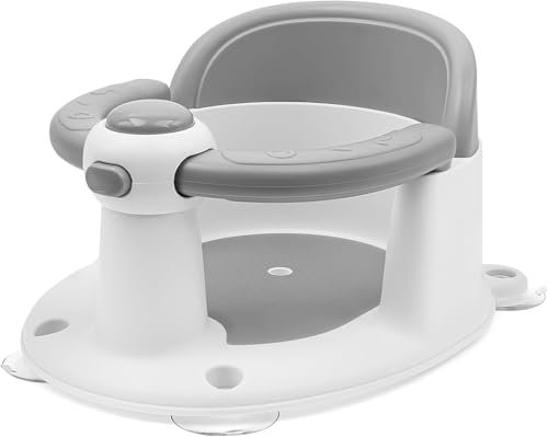 Siège de Bain pour Bébé de 6 à 36 Mois, Siège de Bain pour Nourrisson avec Coussin Antidérapant et 4 Ventouses, Siège de Bain pour Bébé Assis, Économise de l'Espace (Gris)