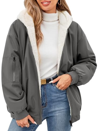 Tuopuda Cappotto Giubbotto Donna Invernale Giacca Cappotti Imbottita Caldo Parka Reversibile Sherpa Fleece Oversize Felpa con Cappuccio Giacche Corta Giaccone Outdoor