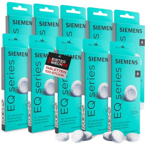 MEISTERZWECK4U Reinigungstabletten kompatibel mit Siemens TZ80001A - 10x10 für EQ Series Kaffeevollautomaten - entfernt Kaffeeöl Rückstände Reiniger Kaffeeautomat, Reinigungstabs Kaffeemaschine
