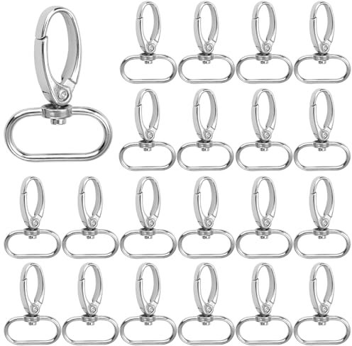 20 Stück Karabinerhaken Schlüsselanhänger,25mm Karabinerhaken mit Drehgelenk,360° Drehbar Schlüsselanhänger D-Ringen,Metall Schlüsselanhänger Karabinerhaken für Taschenzubehör DIY Lanyard Handwerk