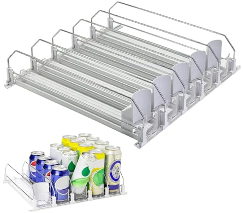 Zjyufy Fridge Organiser for Cans, Automatic Can Dispenser for Refrigerator Holds 25 Cans, Can Holder Can Organiser for Fridge, Kitchen, Supermarkets, Cabinet