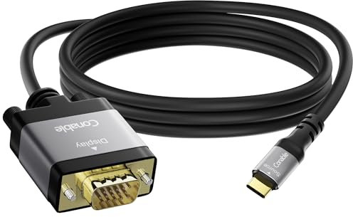 USB C to VGA Cable 6 FT, USB Type-C to VGA Adapter Cord, (Thunderbolt 3/4) Compatible with iPhone 16/15 Series, MacBook Pro/Air, iPad Pro, iMac, Galaxy S24, XPS, Surface Book 3 and More, Black Cable