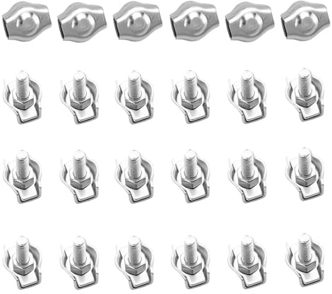 TOP-VIGOR 24Pcs M2 Simplex Bolt Wire Rope Clip, 304 Stainless Steel Wire Rope Cable Clamp Single Bolt Rigging Fasteners for Clothesline, Awning Fastening, Rigging Railing