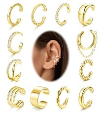 FUNRUN JEWELRY 12 Pcs Ear Cuffs Non Piercing for Women 14K Gold Plated Adjustable Cuff Earrings Non Pierced Cubic Zirconia Ear Cuff Clip on Cartilage Fake Earrings Jewelry