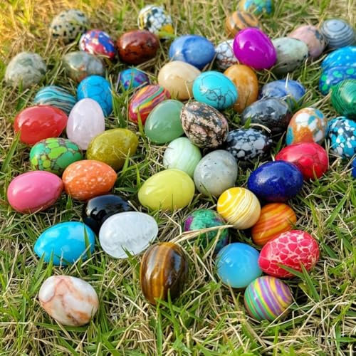 LIUZHIPENG Dekorative Ostereiersteine, oval, polierter Stein, Eierkristall für selbstgemachte Frühlingsdekorationen und Osterdekorationen, zufällige Farben (30 Stück)