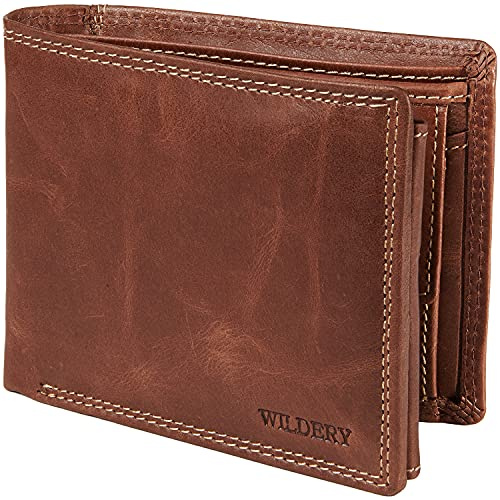 Wildery® Geldbörse Herren Leder mit Münzfach | RFID Schutz | Geldbeutel viele Kartenfächer I Portmonee Leder | Echtleder Portemonnaie I Männer Geschenke /#WI107C