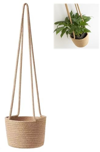 Vasi Sospesi, Cesto per Fioriere Sospeso, Fioriera in Cotone Intrecciato, Fioriera di Paglia Sospesa, Cesto da Fiori Sospeso in Corda di Iuta, per Fioriere Decorative Appendibili per Casa, 14 cm