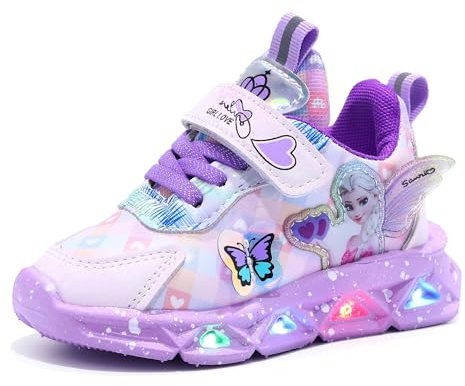 Kinderschuhe mädchen, ELSA Turnschuhe leuchtschuhe mit licht for kinder led blinken prinzessin schuhe Frühling und Herbst sportschuhe Geburtstag, Party, Weihnachten(Lila,25 EU)