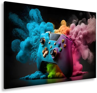 Leinwandbild Gaming trifft Farbe – Controller als Kunst in Bewegung. Format: 120x80cm XXL Kunstdruck Bild auf Keilrahmen/Wandbild/Wohnzimmer Dekoration