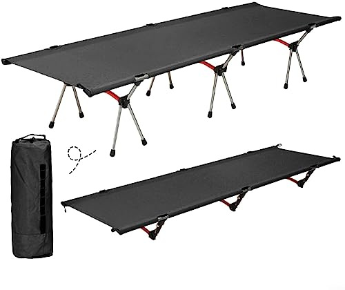 Extra breites faltbares Campingbett mit Beinverlängerungen, langlebiges stabiles Design für ultimativen Komfort, tragbares Klappbett für Camping, Outdoor und Reisen (schwarz)