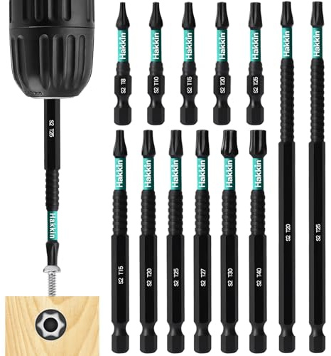 Set di punte Torx, lunghe, Hakkin, 13 pezzi, 50 mm, 90 mm, 150 mm, per avvitatore a batteria, cacciavite S2 Torx, con foro T8, T10, T15, T20, T25, T27, T30, T40