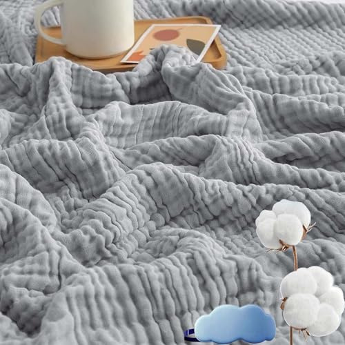 NNBWLMAEE Musselin Decke 150 X 200, Musselin Decke Erwachsene Sommer, Montivo Sanfte Musselindecke, Aus 100% Natur Baumwolle, Leicht Atmungsaktiv KüHldecken Zum Schlafen Baby (Grau, Normal(130x150))