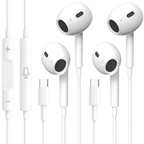 2 Pack Écouteurs USB C pour Samsung,Écouteurs Intra Auriculaires avec Micro et Contrôle du Volume, HiFi Stéréo Ecouteurs Compatibles avec iPhone 15/16,Galaxy S24/S23/S22/S21/Google Pixel, etc