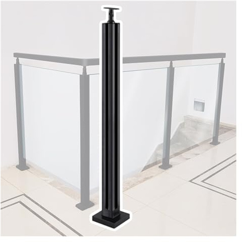 Sistema di ringhiera quadrata in vetro per balaustre interne/esterne, nero, altezza regolabile 60-145 cm, design moderno per sicurezza e durata eleganti