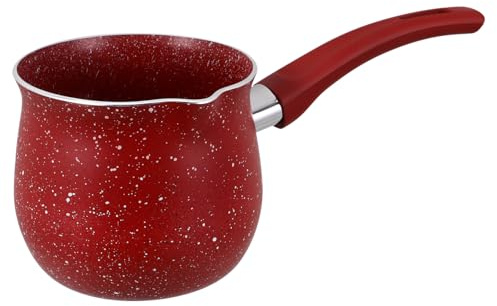 BAZEITFLOW Pentolino per Latte Piccolo in Acciaio Inossidabile con Manico Antiscottatura Scalda e Cioccolato Versatile e Portatile per Cucina e Ufficio Rosso