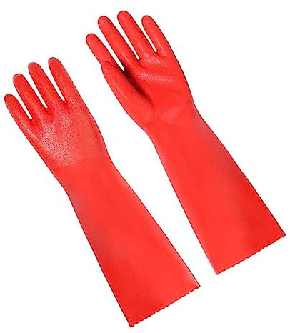 TOVINANNA Thickened Non-slip Dishwashing Gloves Red for Kitchen Cleaning Household Use Reusable Hand Protection for Washing Dishes Laundry Gardening