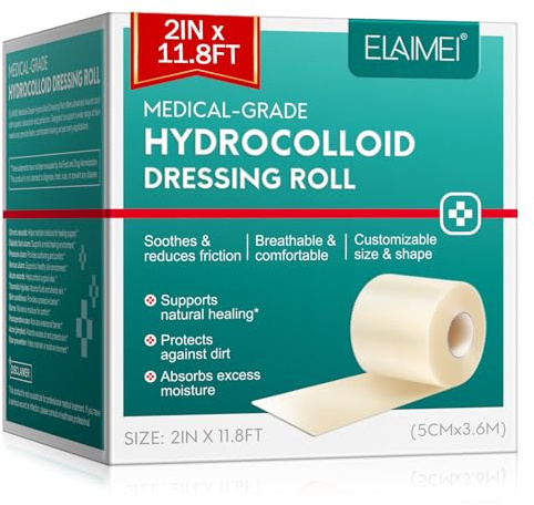 Hydrocolloid Roll for Wound Care 2in*11.8ft,Hydrocolloid Bandages Flexible Waterproof Dressing Tape,Bandage Patch for Blisters,Acne,Minor Wounds,Burn,Self-Adhesive & Skin-Friendly