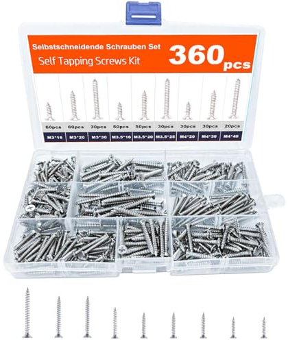 360 Pcs Self Tapping Small Screws For Wood, M3,M3.5,M4 Wood Screws Assortment, Flat Head Assorted Screw Set Mixed for Diy,Furniture Assembly, Repairs, Woodworking Projects
