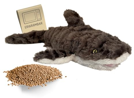 Habibi Coussin chauffant en peluche pour enfants et adultes - Requin 2046 avec rembourrage en millet - Peluche chauffante à chauffer au micro-ondes/four, idéale également pour les bébés comme