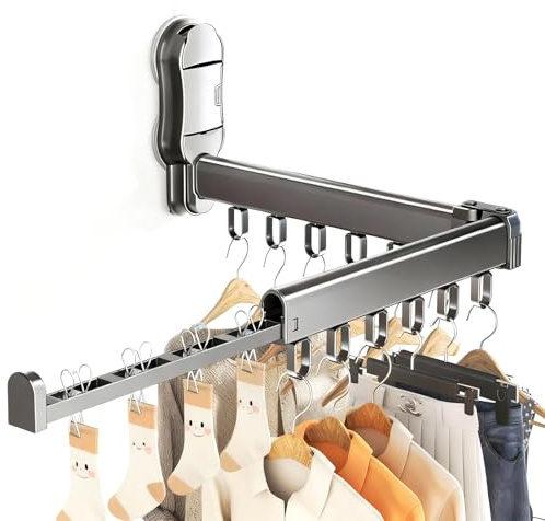 Alyxen Stendino da Parete con Ventosa - Stendibiancheria Pieghevole e Portatile in Lega di Alluminio - Capacità 10kg - Salvaspazio Ideale per Balcone, Bagno, Esterno & Interni, con Portacalzini