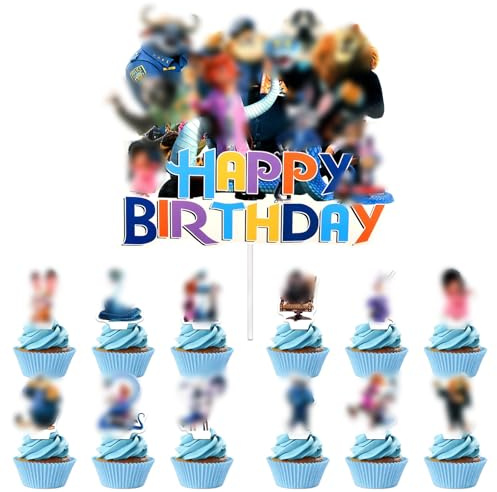 25 Pcs Cake Toppers, Cake Birthday Party Decorations Figures 1 Big Cake Decoration 24 Cupcake Toppers Supplies for Kids Boy Girl Birthday Shower Theme Party