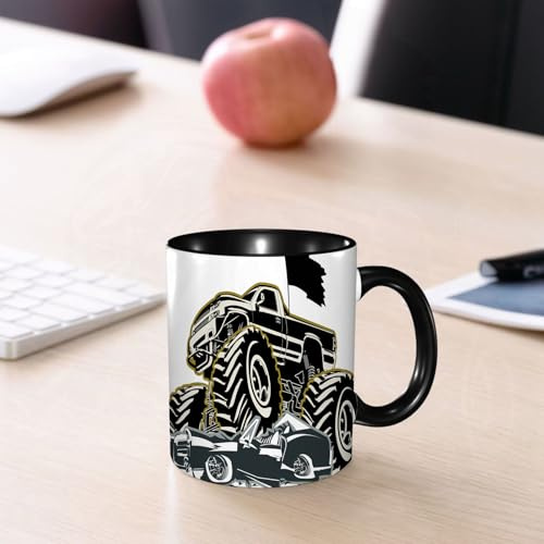 EMCLKS Ceramic Mug,tazas desayuno,taza te,tazas cafe,taza navidad,regalos originales mujer,regalos para parejas,Camión gigante negro, gris, blanco y dorado.,330ml
